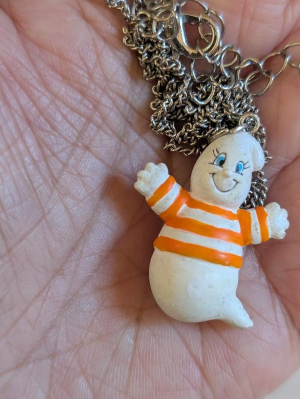 Vtg Halloween Plastic White Ghost Hallmark Party Express Pendant Necklace